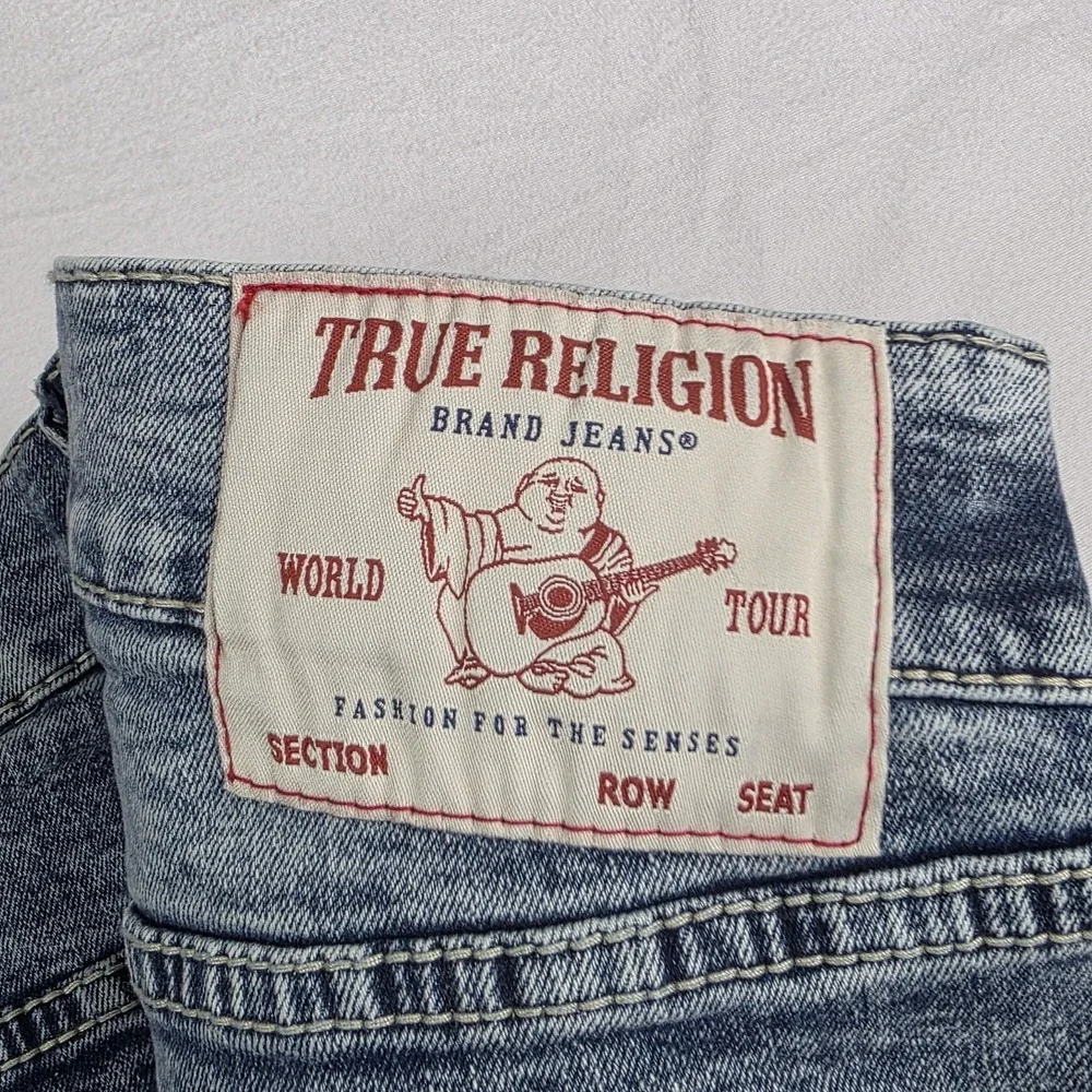 True Religion Jeans Mens 34 Ricky Big T Relaxed Straight Medium Aventurine Blue